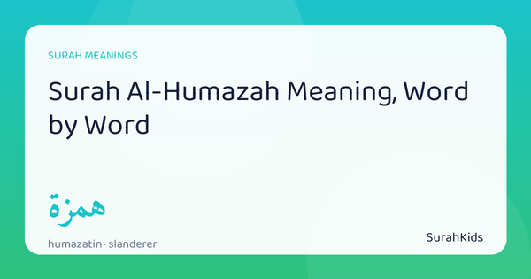 Header image for “Surah Al-Humazah Meaning, Word by Word”, showing the Arabic word humazatin (slanderer).