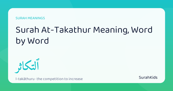 Header image for “Surah At-Takathur Meaning, Word by Word”, showing the Arabic word at-takāthuru (the competition to increase).