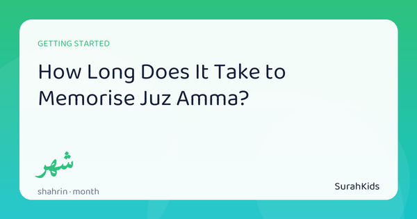 Header image for “How Long Does It Take to Memorise Juz Amma?”, showing the Arabic word shahrin (month).