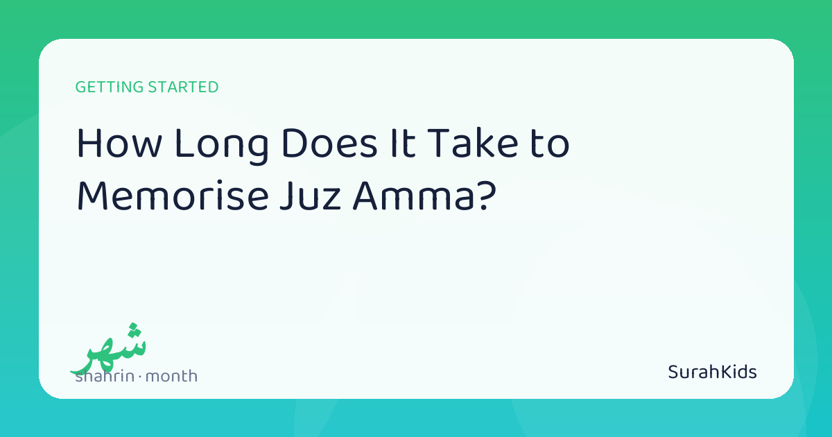 Header image for “How Long Does It Take to Memorise Juz Amma?”, showing the Arabic word shahrin (month).