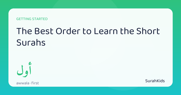 Header image for “The Best Order to Learn the Short Surahs”, showing the Arabic word awwala (first).