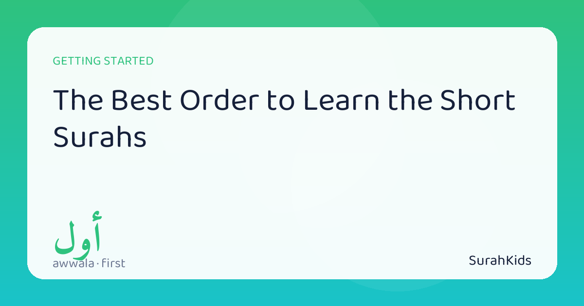 Header image for “The Best Order to Learn the Short Surahs”, showing the Arabic word awwala (first).