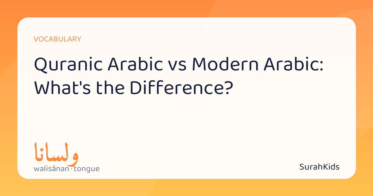 Header image for “Quranic Arabic vs Modern Arabic”, showing the Arabic word walisānan (and a tongue).