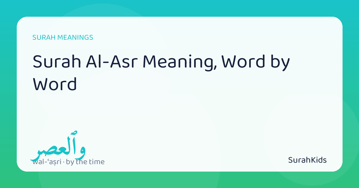 Header image for “Surah Al-Asr Meaning, Word by Word”, showing the Arabic word wal-ʿaṣri (by the time).